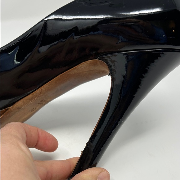 GUCCI Black Patent Leather Peep Toe Pumps Tom Ford Era Horsebit, Size 9B 0062 - Picture 12 of 16